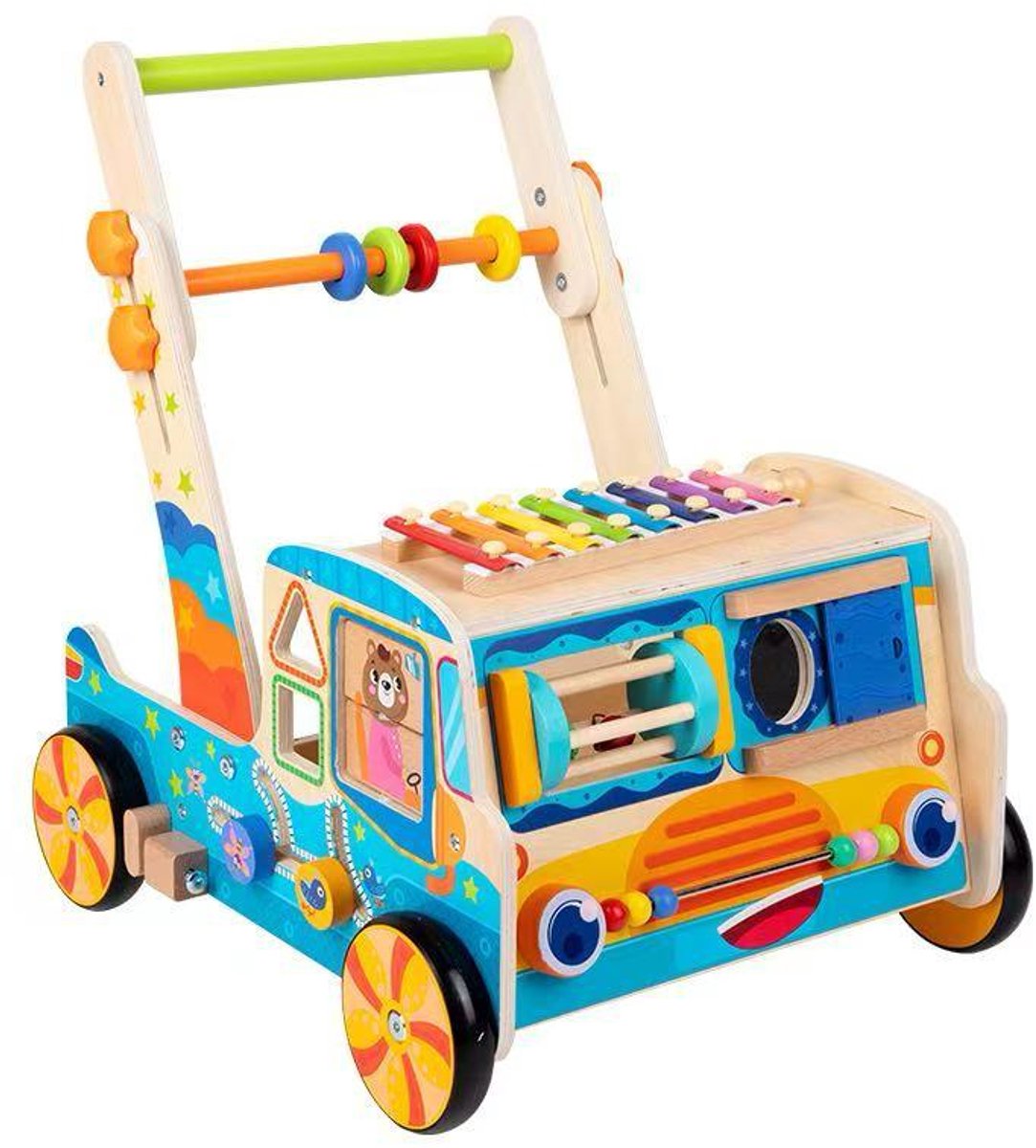 Houten Loopwagen 1 jaar (45 cm) – 10‑in‑1 Activiteitencentrum – Stevig, Educatief & Cadeauklaar
